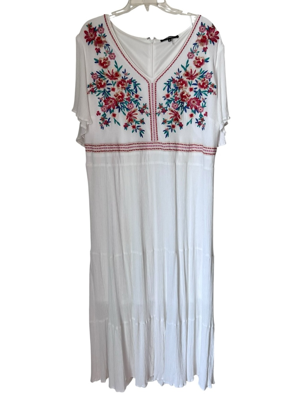 Andrée by Unit White Embroidered Boho Maxi Dress Floral Peasant Cottagecore 3X